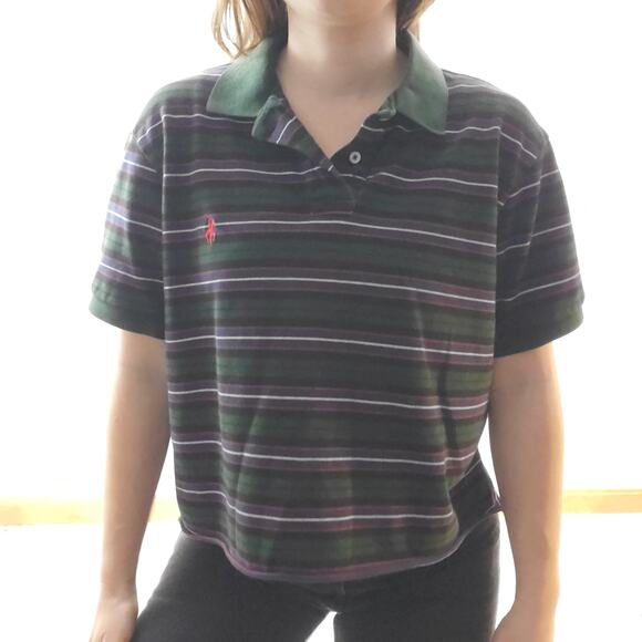 Vintage 90s Polo Ralph Lauren Striped Crop Top Green XL - Picture 3 of 9
